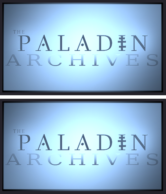 Two horizontal screens stacked atop each other, both showing a logo reading "The Paladin Archives". (Click to reload the site.)